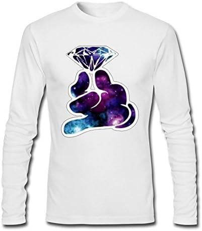 WEREXC Design Long-Sleeve t-shirts for Man 100% Cotton-Galaxy Cartoon Hand Diamond White M