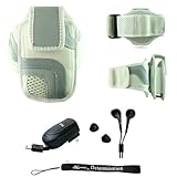 White Adjustable Deluxe Sportband / Workout Armband with Adaptable Neck Str ....