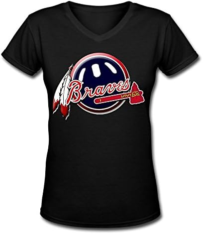 QINQING Atlanta Braves Graffiti Women Black Small V-neck T-Shirt