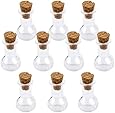 10Pcs Mini Glass Cork Bottle Flat Bulb Jars Vials Wish Bottle Love Note