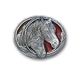 Pewter Belt Buckle - Two Horse Heads - Pewter Belt Buckle