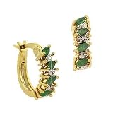 Vermeil (24k Gold over Sterling Silver) Genuine Emerald Stone Marquise Cut Genuine Diamond Accent Hoop Earrings