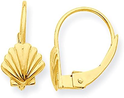 Sea Shell Earrings in Yellow Gold - 14kt - Lever Back - Mirror Polish - Pretty