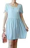 レディース 夏物 ワンピース 2色展開 マタニティ カジュアル 半袖 パステルカラー かわいい 袖リボンつき オリジナルアクセサリー付属 PLA000552 (XL, ブルー)