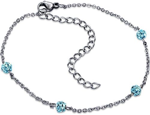 Crystal Ball with 316L Surgical Grade Stainless Steel Chain Bracelet Anklet (Blue)