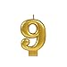 Amscan Birthday Celebration, Numeral #9 Metallic Candle, Party Supplies, Gold, 3 1/4