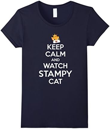 Women's Stampy Cat Youtuber Keep Calm Short Sleeve T-Shirt for Kids Small Navy