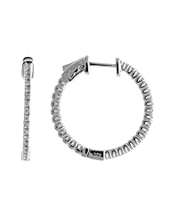 Birthstone Company 14K .60ct White Gold Diamond Secure Lock 25 mm Hoop Earrings