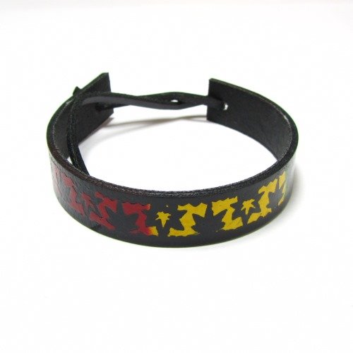 Spanish Leather Rasta Bracelet with Reefer Decor, Style 3