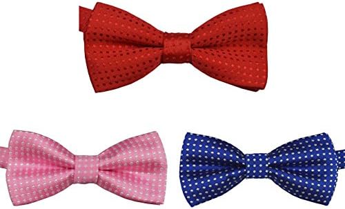 3 Pcs Colorful Polka Dots Bow Tie, Adjustable Bowtie Fashion Accessories for Pet Dog Cat-assorted Colors DLJ26 (Red Pink and Blue)