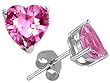 2.10 cttw Genuine Heart Shape Lab Created Pink Sapphire Earring Studs - 14kt White Gold