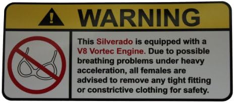 Silverado V8 Vortec No Bra, warning decal, sticker