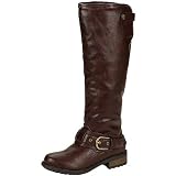 Qupid Relax-39 Brown Riding Knee High Buckle Boots