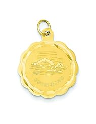14K Yellow Gold Swimming Disc Charm Pendant Jewelry