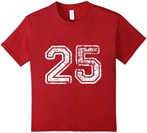 Kids Distressed Number 25 Jersey T-Shirt 10 Cranberry