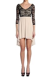 A-line V-neck Floral Print Fit-and-Flare Chiffon/Nylon/Spandex 3/4 Sleeves  Sheer Open-Back Asymmetric Lace Mini Dress  With a Bow(s)