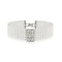 White simulated Pearl Strands Simulated Diamond CZ Flower Sterling Silver Bracelet