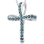 1.75CT Round Cut London Blue Topaz Cross Pendant in Sterling Silver
