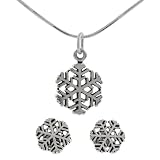 Sterling Silver Detailed Snowflake Earring and Pendant Set