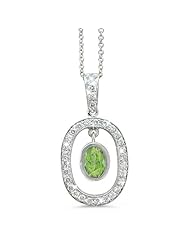 Twin Oval Shaped Vintage Diamond Pendant In 18K White Gold With A 0.90 ct. Genuine Green Tourmaline Center Stone.