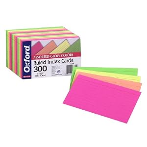 Oxford 3X5 Glow Index Cards, Ruled, Assorted Colors, 300 Count