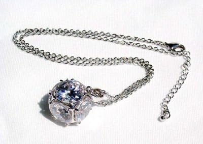 16" + 2" CZ CLUSTER RHODIUM NECKLACE , LEAD FREE, "DISCO BALL BLING"