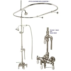 Vintage Nickel Clawfoot Tub Shower Systems, Antique Style Shower Systems, Bathroom Showers, Oval Rod Curtain Ring Shower... by Baths From The Past