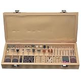 250 Piece Universal Rotary Tool Bit Set with Wooden Storage & Carry Case Fits Dremel, Rotomatic
