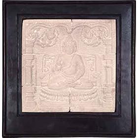 WALL PLAQUE - PRAYING BUDDHA STONE-WOOD 8.5in