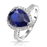 Bling Jewelry Vintage Sterling Silver Teardrop Shaped Blue Sapphire Color CZ Cocktail Ring 3ct