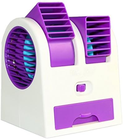 Mini Usb Fan Blower, Portable Hand held Bladeless Electric Air Container Cooling Office Desk Travel Fan with Adjustable Dual Air Outlets, AA Battery Rechargeable Operated and Plug in Powered (Purple)
