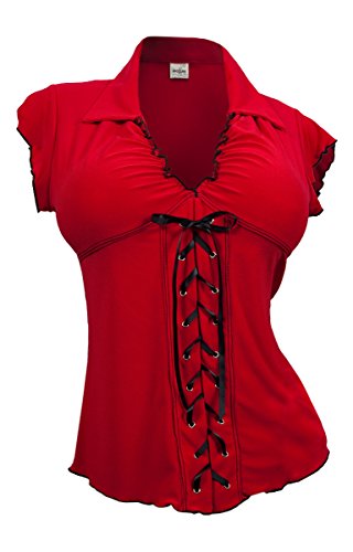 eVogues Plus Size Sexy RED Black Lace Corset Top
