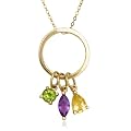 Yellow Gold Plated Sterling Silver Multi-Gemstone Dangle Circle Pendant, 18