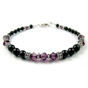 February Birthstone Silver Beaded Bracelet - Swarovski Crystals and Black... by GemstoneGifts