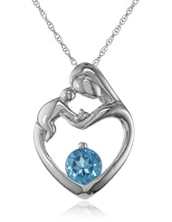 XPY 10k White Gold, Gemstone, and Diamond Accent Mother and Child Heart Pendant Necklace, 18"