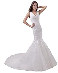 V-neck Empire   Waistline Lace Applique Vintage Sleeveless Mermaid Floor Length Organza  Dress