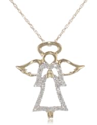 XPY 14k Yellow Gold Diamond Angel Pendant (1/8 cttw, I-J Color, I2-I3 Clarity), 18"