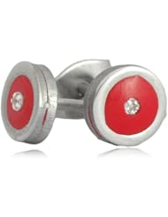 Stainless Steel, Diamond and Red Enamel Pair of Stud Earrings,