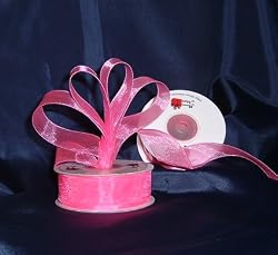 Sheer Organza Ribbon Mono Edge - 7/8" - 25 Yards (75 FT) - Hot Pink