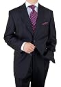 Executive Signature Collection Italian 2 Button 2pc Mens Suit Adjustable Waist Merino Wool Extra Fine 150s Perfect for Every Occasion Navy Stripe
