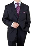 Executive Signature Collection Italian 2 Button 2pc Mens Suit Adjustable Waist Merino Wool Extra Fine 150s Perfect for Every Occasion Navy Stripe