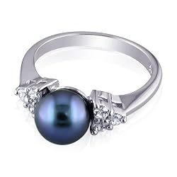 Infinite Beauty Sterling Silver Dress Ring with Gray Cultured Pearl and CZ Diamond