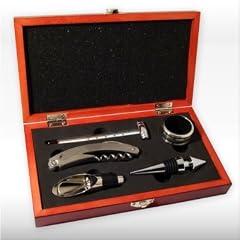 Elegantes Sommelier-Set f�r Wein - 5-teiliges Set in dekorativer, rotbrauner Holzschatulle