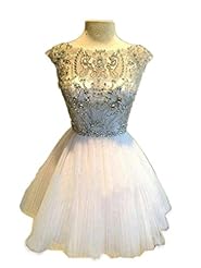 Satin/Tulle Cocktail Short Beaded Crystal Backless Lace-Up Evening Dress/Homecoming Dress/Prom Dress/Wedding Party Dress 