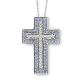 Sterling Silver Cross Necklace with December Birthstone - Blue CZ - 18 Inches