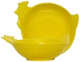 Stoneware Pottery Yellow Chicken Bowl 7"D, 2"H Set / 2