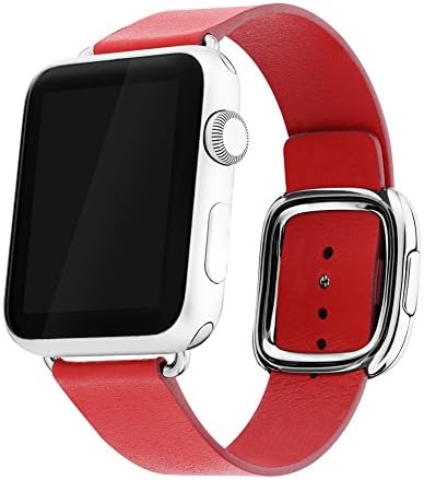 Apple Watch Band 38mm Series 1/Series 2, Bandkin Large Modern Buckle Band with Genuine Leather Strap for iWatch (38mm Red)