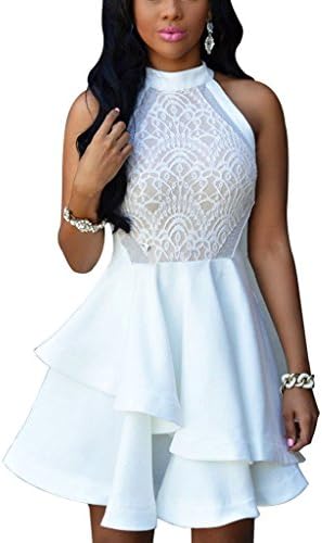 quackgrass Women's Sleeveless Lace Party Club Skater Dress, White S
