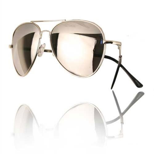 UB Silver Frame & Mirrored Lens Aviator w/ Drawstring Sunglass Pouch