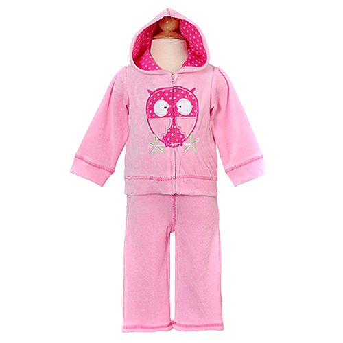 Baby Togs Newborn Girls Cute Pink Owl Applique Velour Track Suit 3-6M